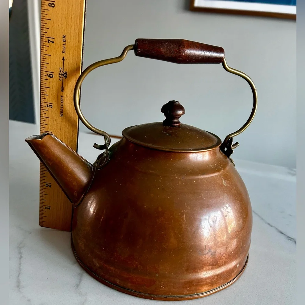 Vintage Copper Teapot with Brass Handle